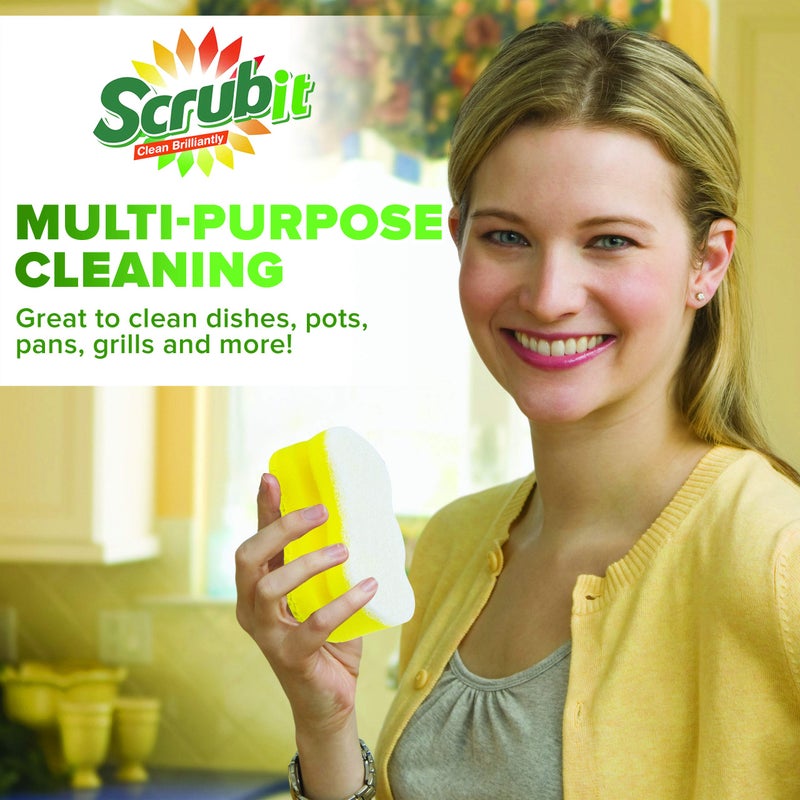 SCRUBIT Scrub Sponge by Scrubit â€“Multipurpose Cellulose Cleaning Sponges with Non Scratch Scouring Pad for Dishes, Pots, Pans, Glass Cooktop - Super Absorbent - Unique Shape to Protect Nails: 12 Pack - Image 3